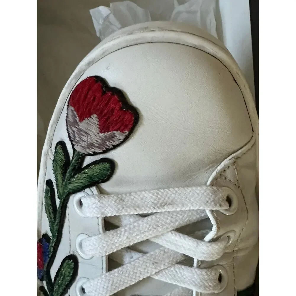 Iconic Gucci Ace embroidered low-top floral sneakers signature stripe size 36.5